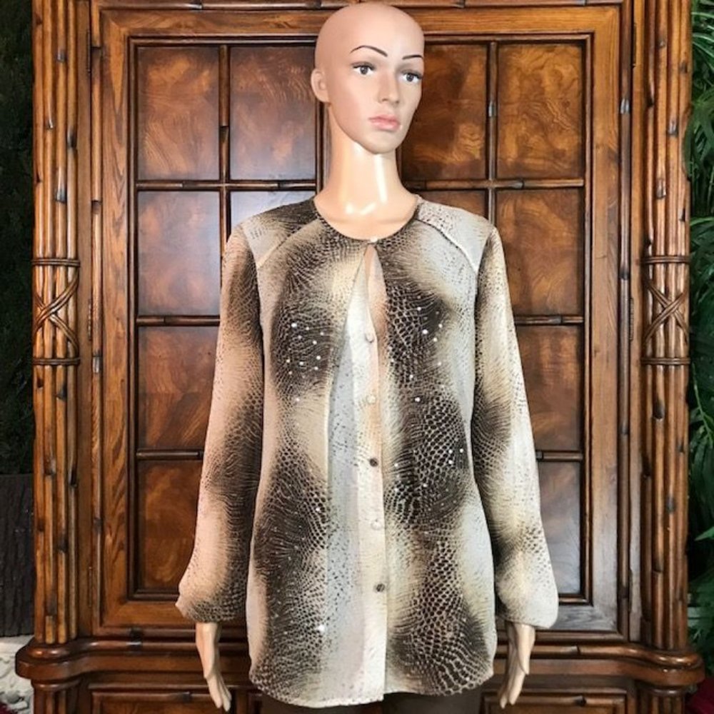 Jones New York Chiffon Sequin Croc Keyhole Blouse